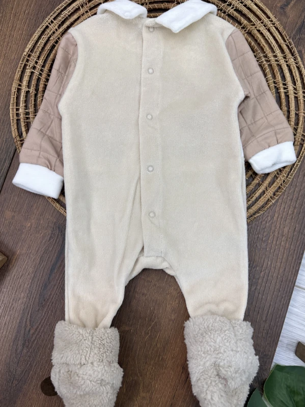 Kadife Patikli Sırttan Çıtçıtlı Erkek Bebek Tulum