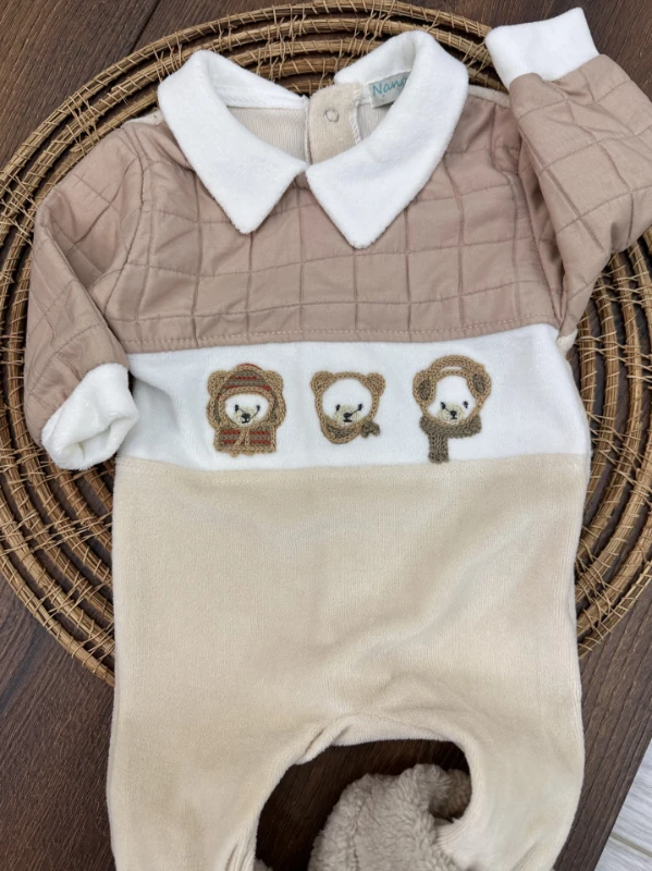 Kadife Patikli Sırttan Çıtçıtlı Erkek Bebek Tulum