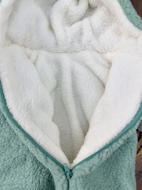 Çift Kat Wellsoft Kürklü Fermuarlı Kapüşonlu Unisex Kışlık Bebek Tulum - YEŞİL