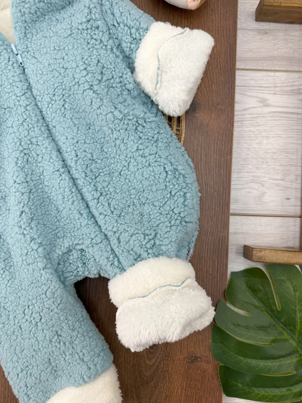 Çift Kat Wellsoft Kürklü Fermuarlı Kapüşonlu Unisex Kışlık Bebek Tulum - YEŞİL