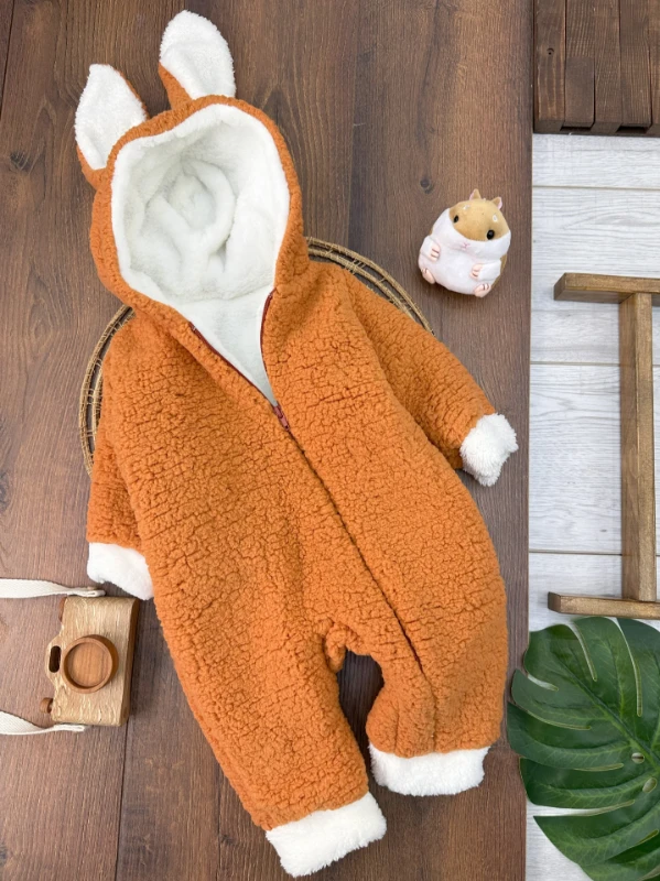 Çift Kat Wellsoft Kürklü Fermuarlı Kapüşonlu Unisex Kışlık Bebek Tulum - YEŞİL