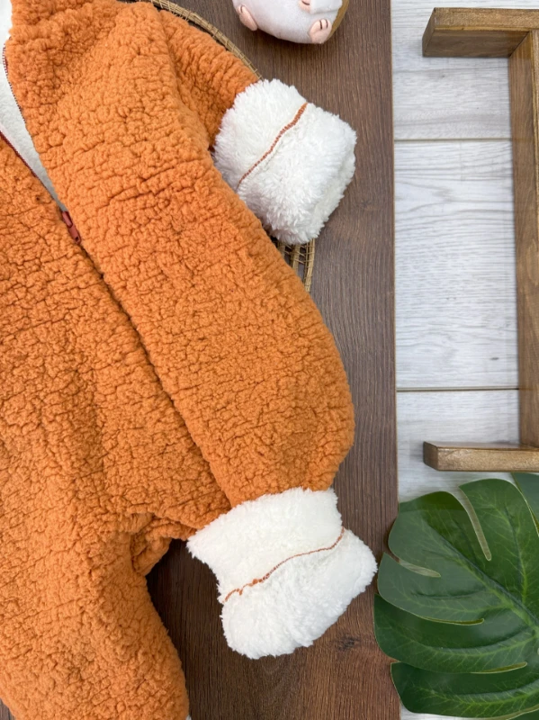 Çift Kat Wellsoft Kürklü Fermuarlı Kapüşonlu Unisex Kışlık Bebek Tulum - YEŞİL