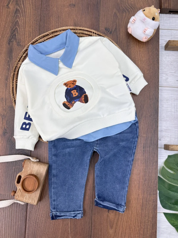 Polo Yaka Likralı Kot Erkek Bebek Takım