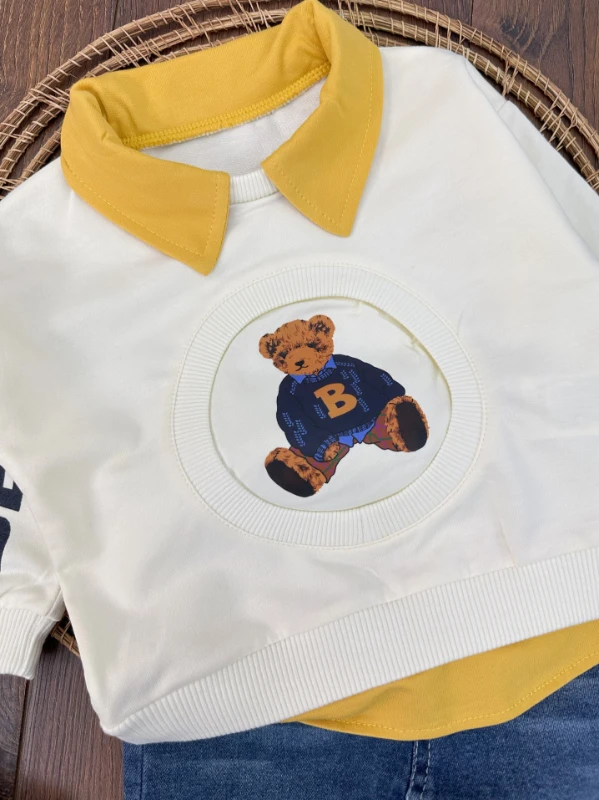 Polo Yaka Likralı Kot Erkek Bebek Takım