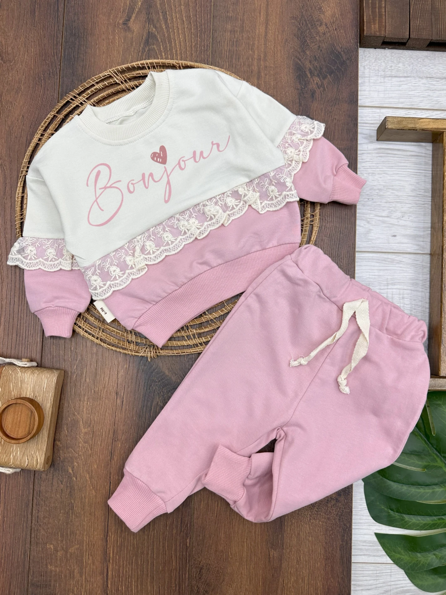 Bonjour Fisto Detaylı Kız Bebek Takım - PEMBE