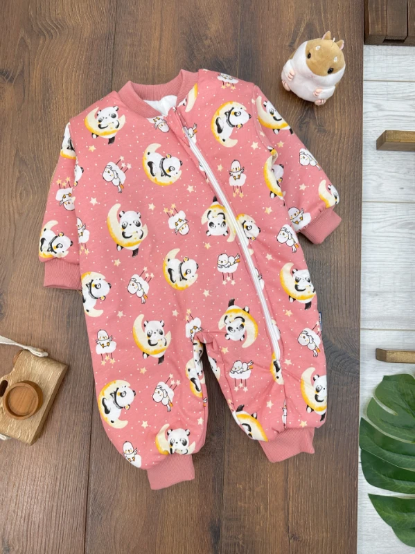 İçi Elyaflı Panda&Civciv Baskılı Fermuarlı Kız Bebek Uyku Tulumu