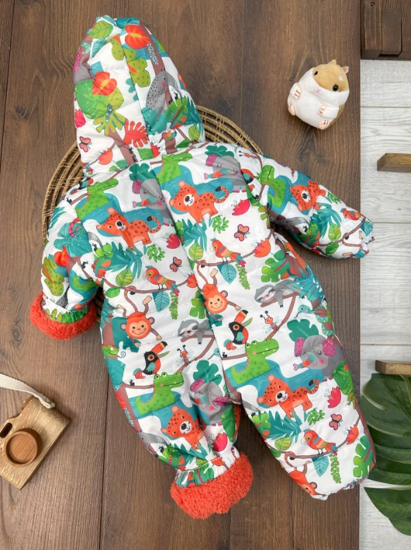 Su Geçirmez İçi Wellsoft Kürklü Fermuarlı Kapüşonlu Kışlık  Unisex Bebek Kozmonot Tulum