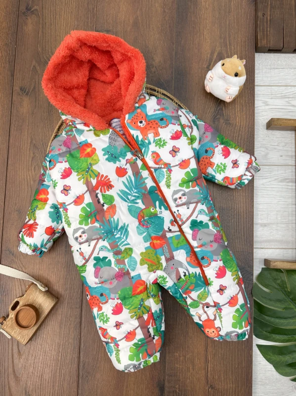 Su Geçirmez İçi Wellsoft Kürklü Fermuarlı Kapüşonlu Kışlık  Unisex Bebek Kozmonot Tulum