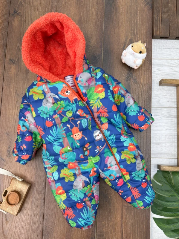 Su Geçirmez İçi Wellsoft Kürklü Fermuarlı Kapüşonlu Kışlık  Unisex Bebek Kozmonot Tulum
