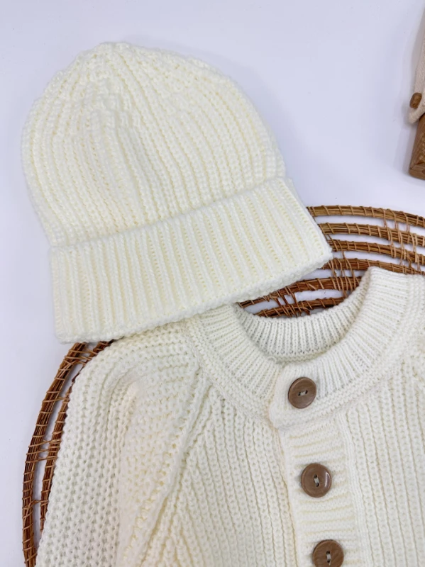 Örme Triko Bereli Düğmeli Unisex Kışlık Bebek Tulum