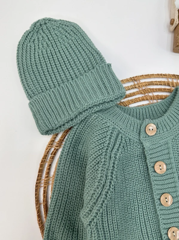 Örme Triko Bereli Düğmeli Unisex Kışlık Bebek Tulum