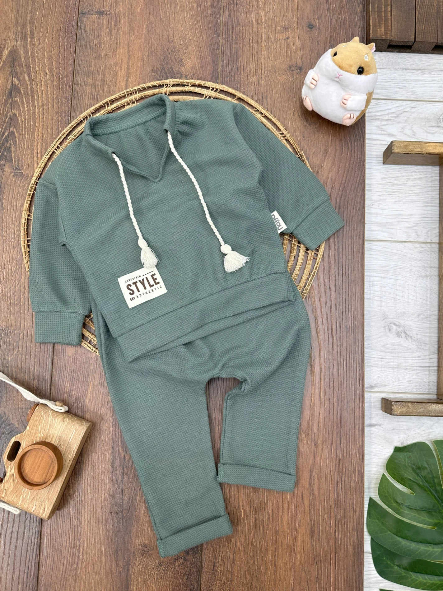 İpli Hakim Yaka Style Erkek Bebek Takım - HAKİ YEŞİL