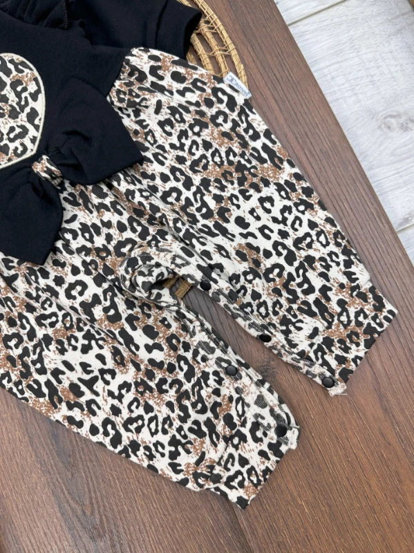 Leopar Desen Badanalı Alttan Çıtçıtlı Kız Bebek Takım/Tulum