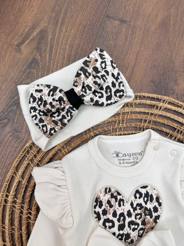 Leopar Desen Badanalı Alttan Çıtçıtlı Kız Bebek Takım/Tulum
