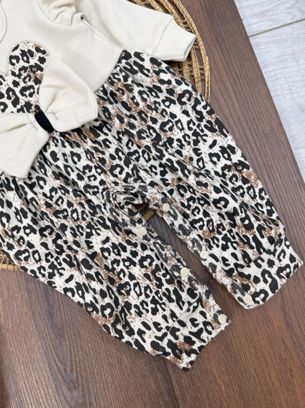 Leopar Desen Badanalı Alttan Çıtçıtlı Kız Bebek Takım/Tulum