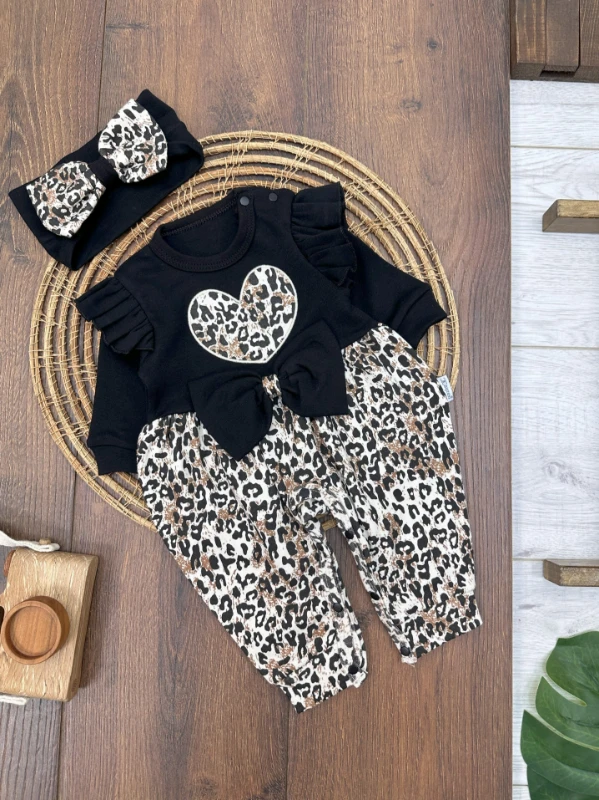 Leopar Desen Badanalı Alttan Çıtçıtlı Kız Bebek Takım/Tulum