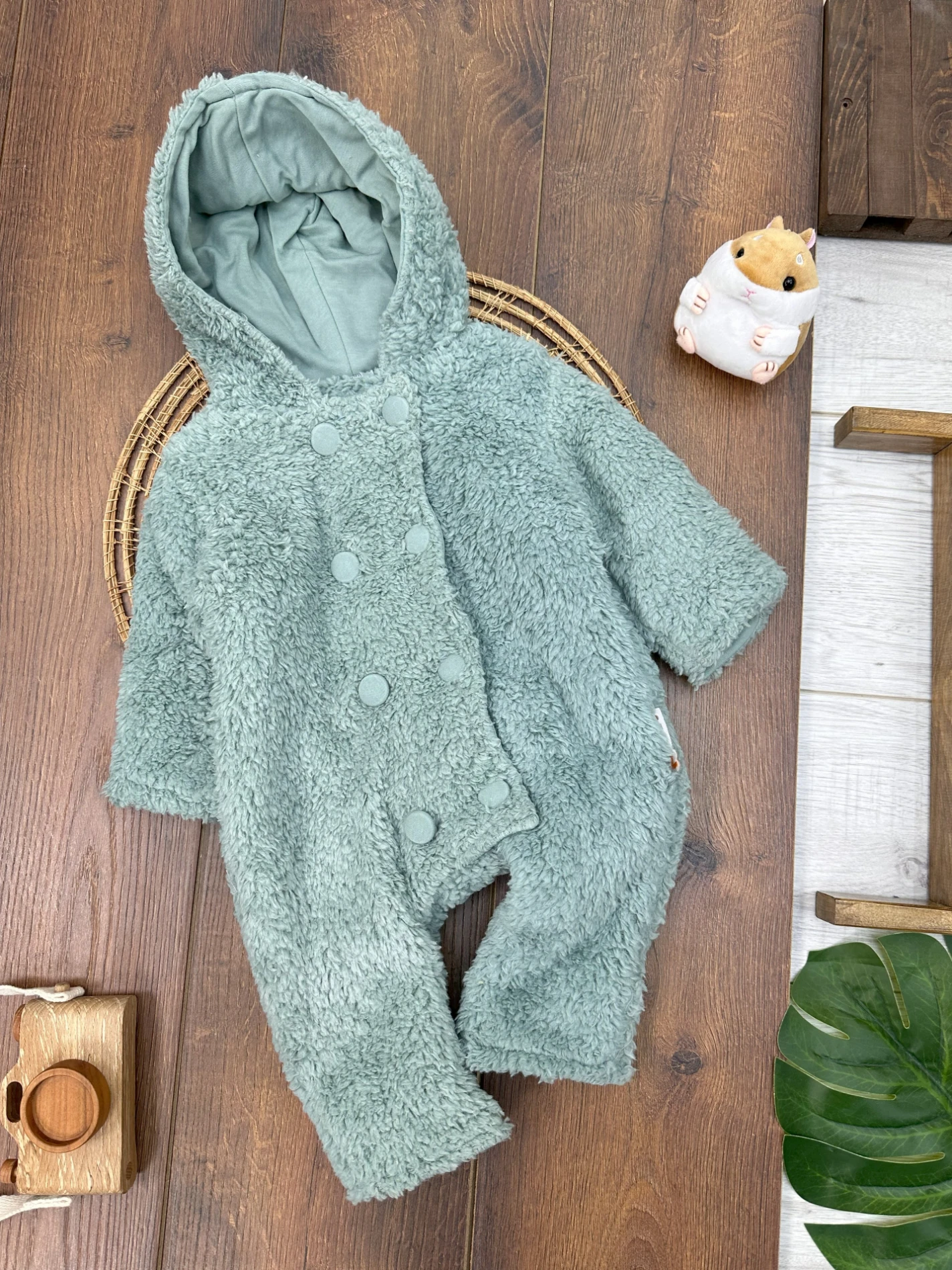 Peluş Kruvaze Model İçi Astarlı Unisex Kışlık Bebek Tulum