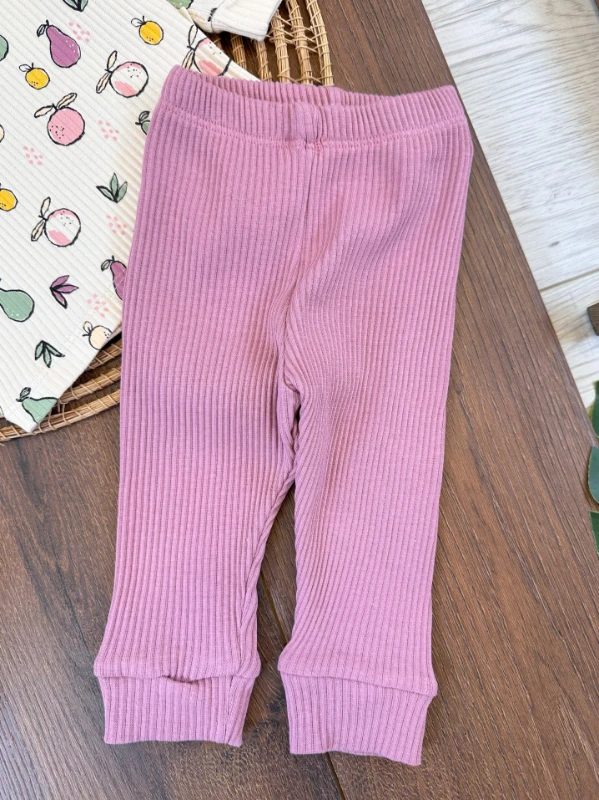 Kaşkorse Meyveler Desenli Fırfır Detaylı Omuzdan Çıtçıtlı Kız Bebek Takım