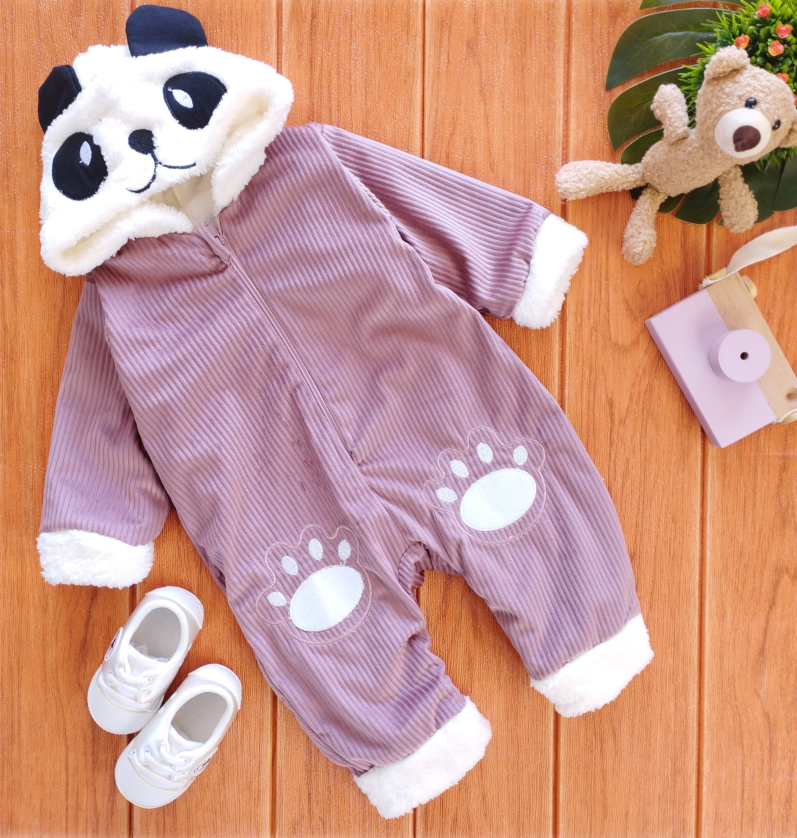 Panda İçi Kürklü Kadife Tulum
