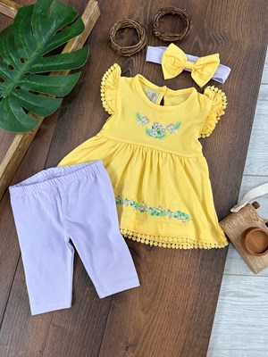 Fistolu Bandanalı Yazlık 3lü Kız Bebek Takım
