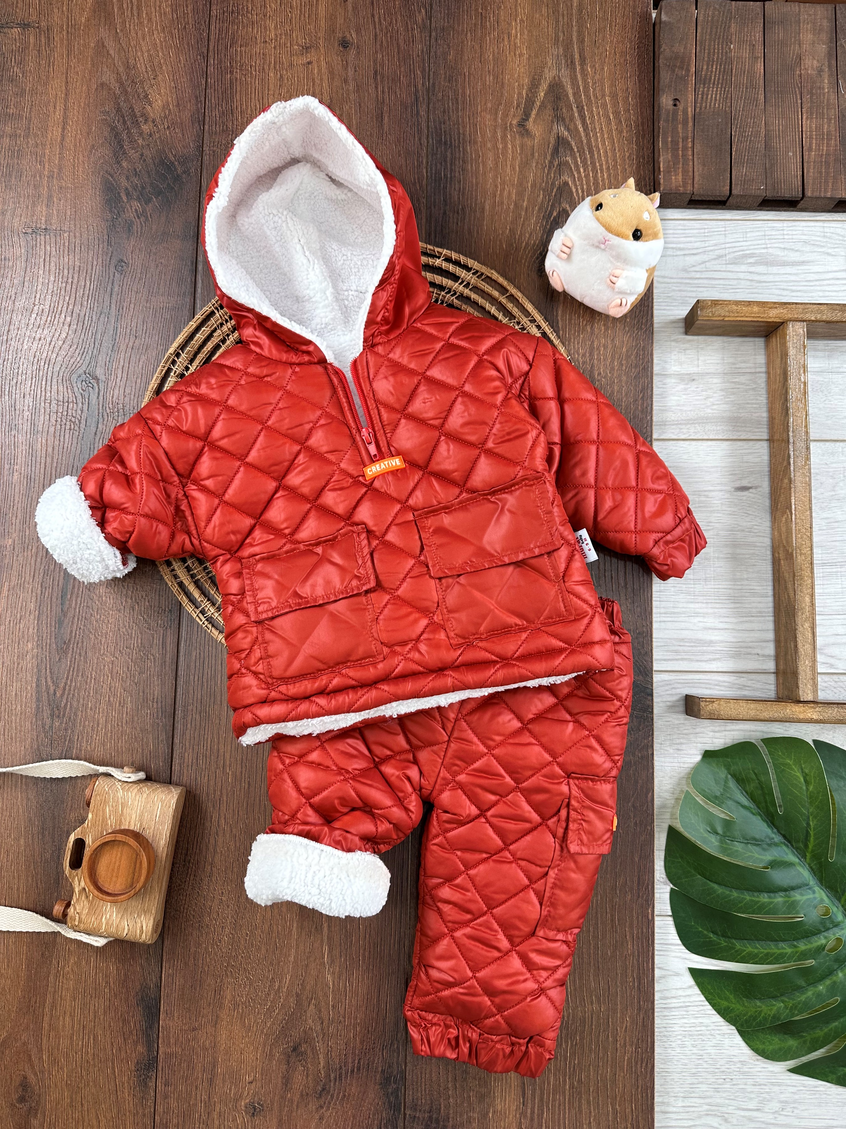 Kapitone İçi Wellsoft Kürklü Kışlık Erkek Bebek Takım - KİREMİT