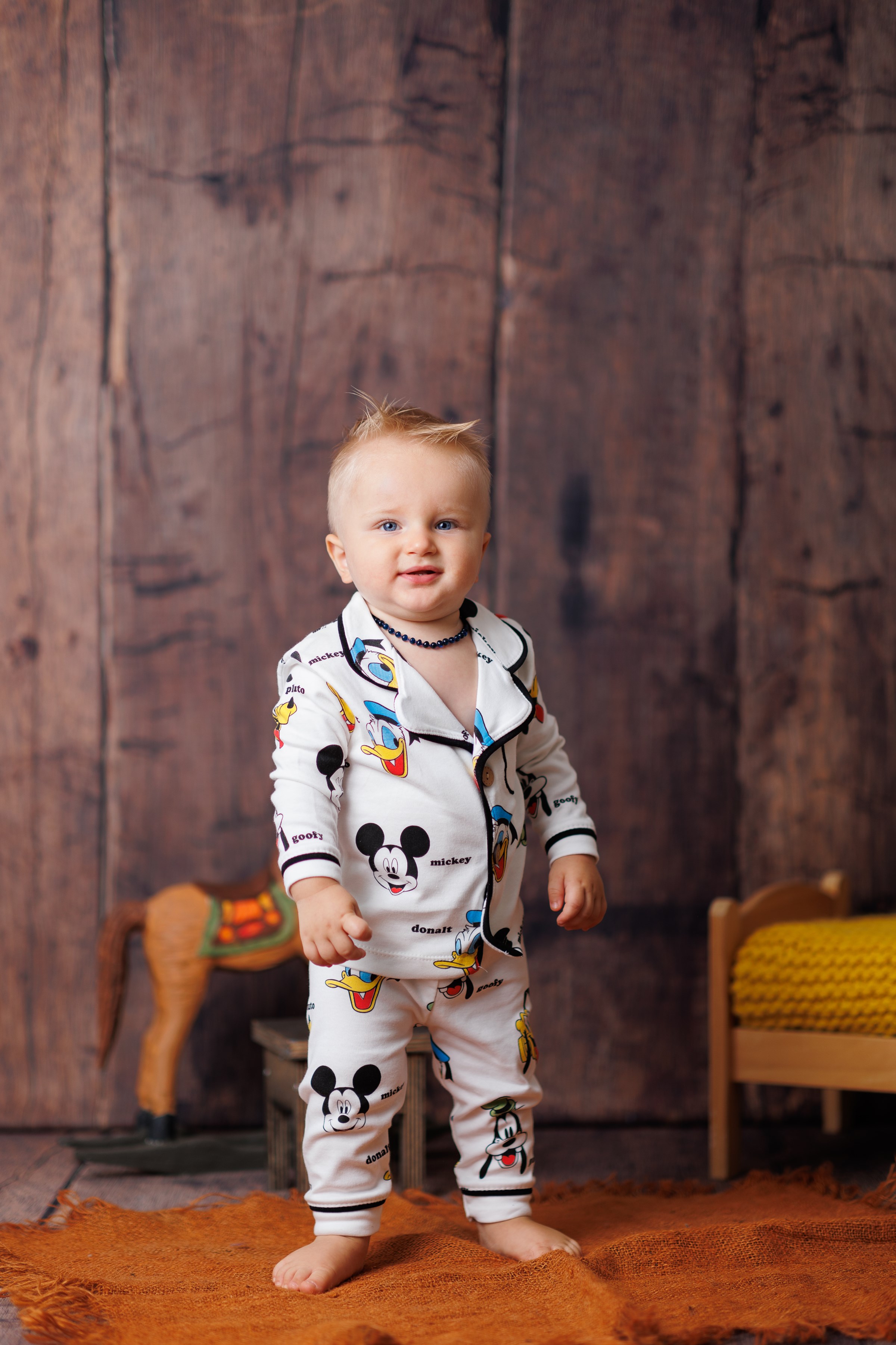 Mickey&Friends Baskılı Kruvaze Yaka Önden Düğmeli  Mevsimlik Pijama Takımı