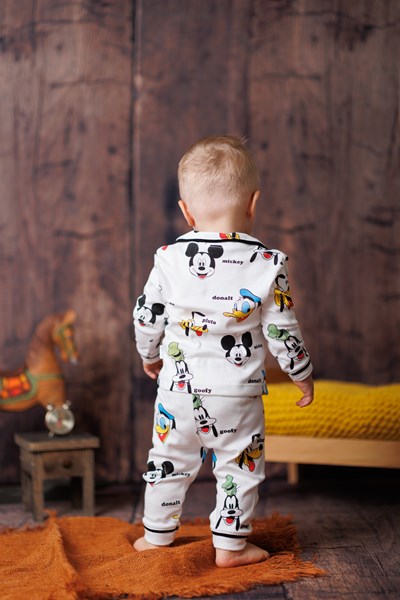 Mickey&Friends Baskılı Kruvaze Yaka Önden Düğmeli  Mevsimlik Pijama Takımı