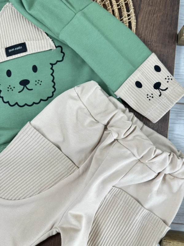 %100 Pamuk Oversize Just Smile Kol ve Cep Detaylı Omuzdan Çıtçıtlı Erkek Bebek Takım