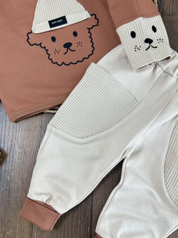 %100 Pamuk Oversize Just Smile Kol ve Cep Detaylı Omuzdan Çıtçıtlı Erkek Bebek Takım