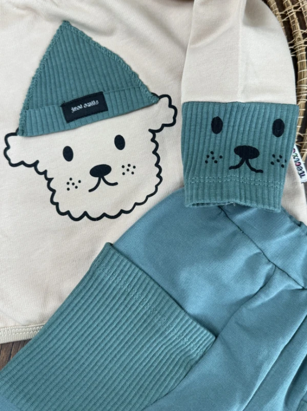 %100 Pamuk Oversize Just Smile Kol ve Cep Detaylı Omuzdan Çıtçıtlı Erkek Bebek Takım