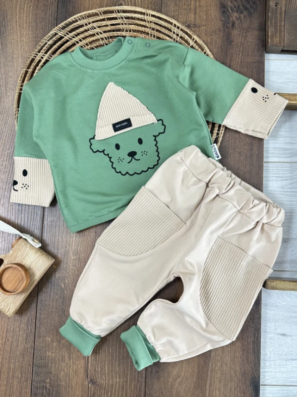 %100 Pamuk Oversize Just Smile Kol ve Cep Detaylı Omuzdan Çıtçıtlı Erkek Bebek Takım