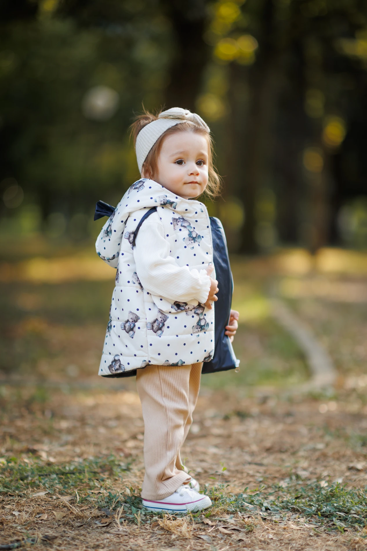 Yelekli Kapüşonlu Bear Puantiyeli  Mevsimlik 3lü Kız Bebek Takım - VİZON