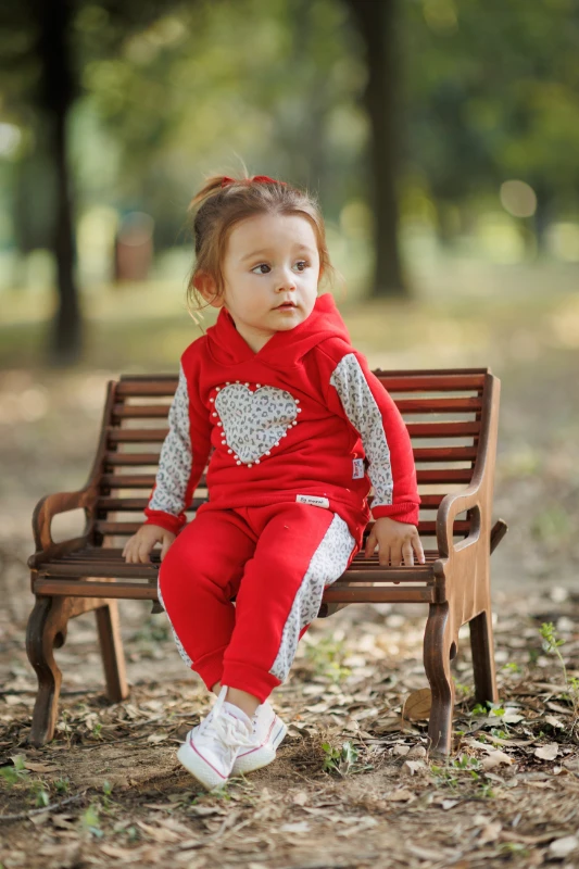 3 İplik İçi Şardonlu Kapüşonlu Leopar Detaylı Kız Bebek Takım