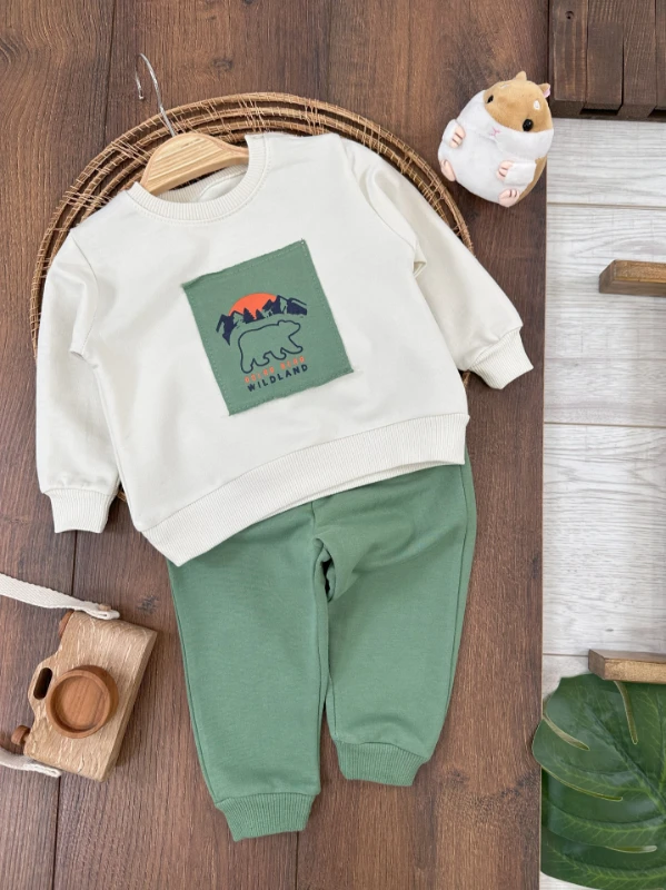 Erkek Bebek Takım Wildland Ayıcık Yamalı Omuzdan Çıtçıtlı Mevsimlik Bebek Takım