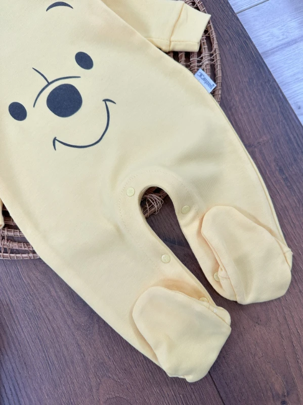 Organik Pamuk Ayıcık Baskılı  Çıtçıtlı Şapkalı Erkek Bebek Tulum