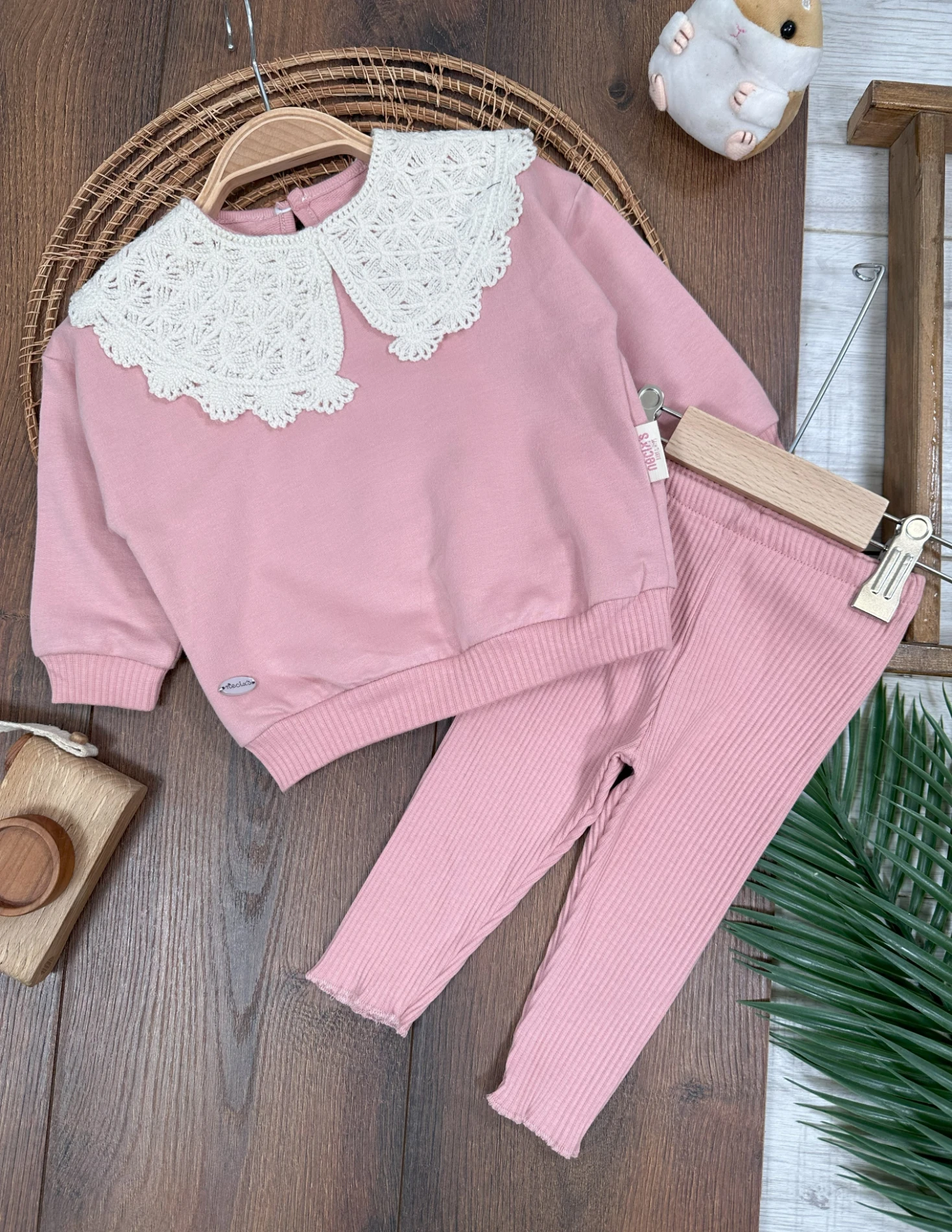 Dantel Yaka Kaşkorse Tayt Pantolon 2li Kız Bebek Takım