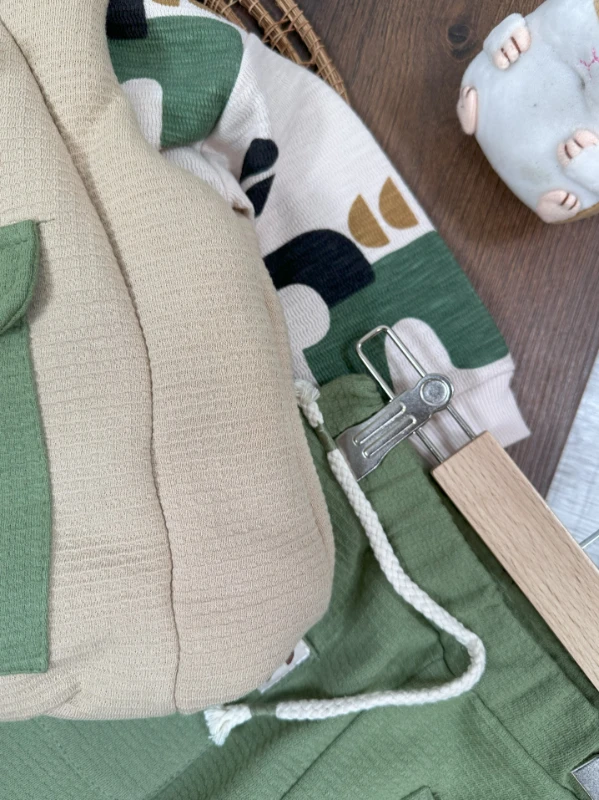 Şişme Yelek Kapüşonlu Fermuarlı Etnik Desen Sweatshirt Cep Detaylı Pantolon 3lü Erkek Bebek Takım