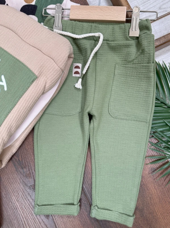 Şişme Yelek Kapüşonlu Fermuarlı Etnik Desen Sweatshirt Cep Detaylı Pantolon 3lü Erkek Bebek Takım