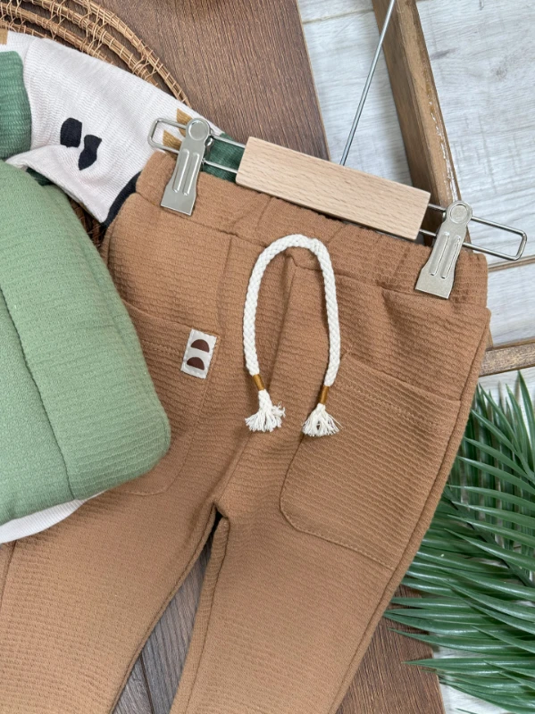 Şişme Yelek Kapüşonlu Fermuarlı Etnik Desen Sweatshirt Cep Detaylı Pantolon 3lü Erkek Bebek Takım