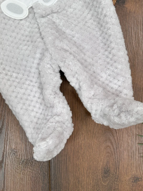 Peluş Ayıcık Nakışlı Patikli Çıtçıtlı Kışlık Erkek Bebek Tulum