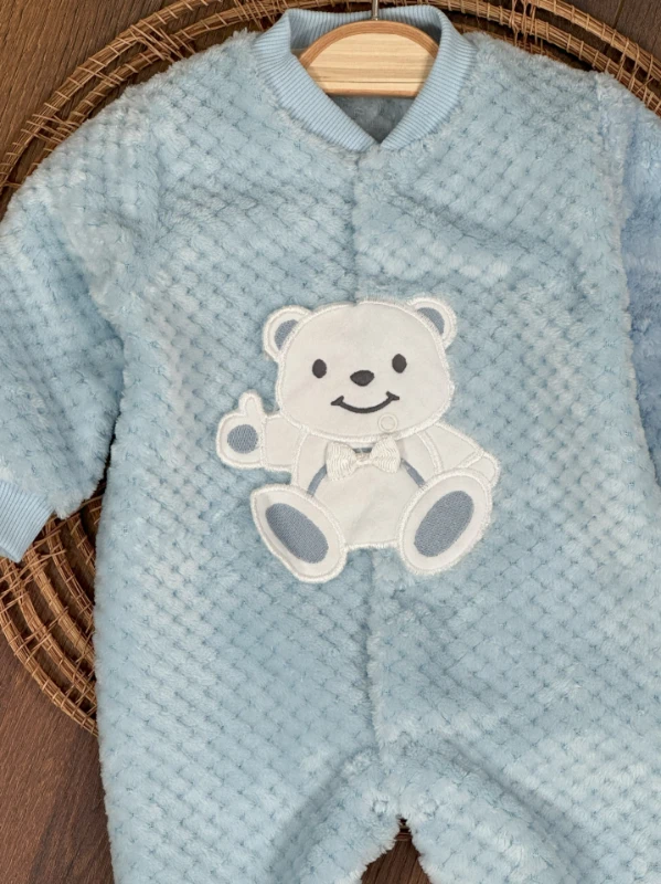 Peluş Ayıcık Nakışlı Patikli Çıtçıtlı Kışlık Erkek Bebek Tulum