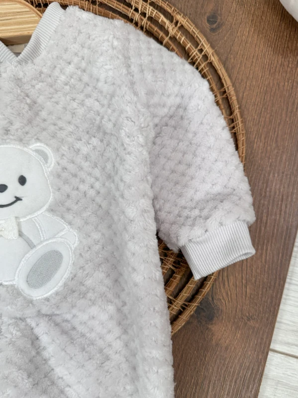 Peluş Ayıcık Nakışlı Patikli Çıtçıtlı Kışlık Erkek Bebek Tulum