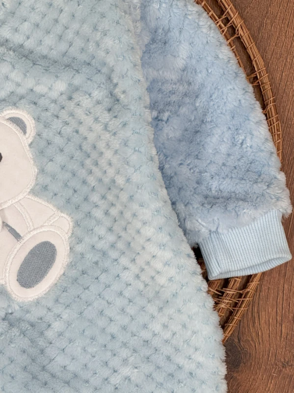 Peluş Ayıcık Nakışlı Patikli Çıtçıtlı Kışlık Erkek Bebek Tulum