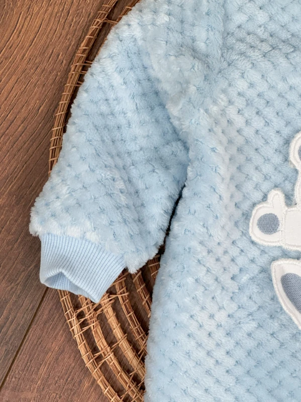 Peluş Ayıcık Nakışlı Patikli Çıtçıtlı Kışlık Erkek Bebek Tulum