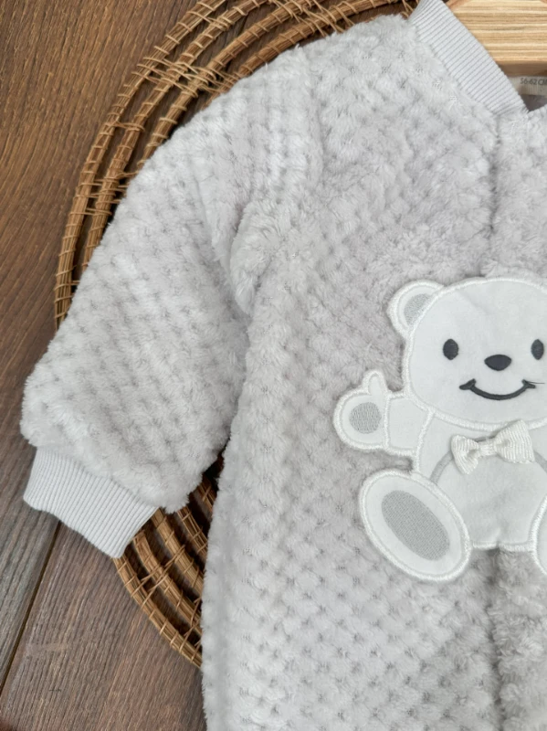 Peluş Ayıcık Nakışlı Patikli Çıtçıtlı Kışlık Erkek Bebek Tulum