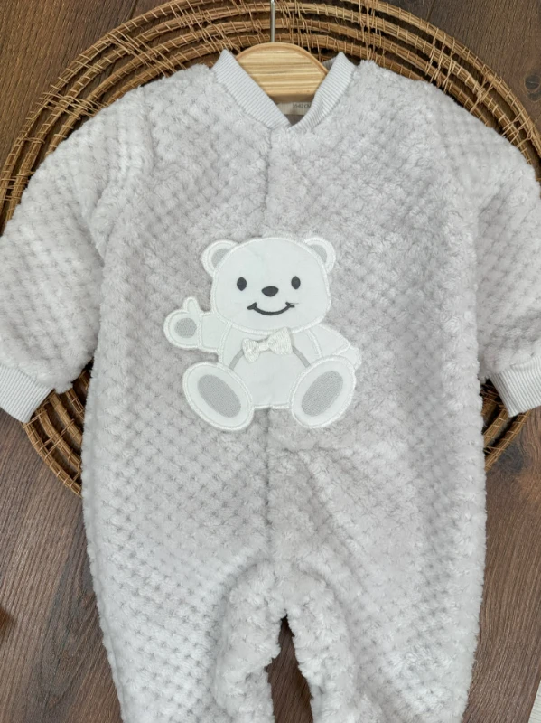 Peluş Ayıcık Nakışlı Patikli Çıtçıtlı Kışlık Erkek Bebek Tulum