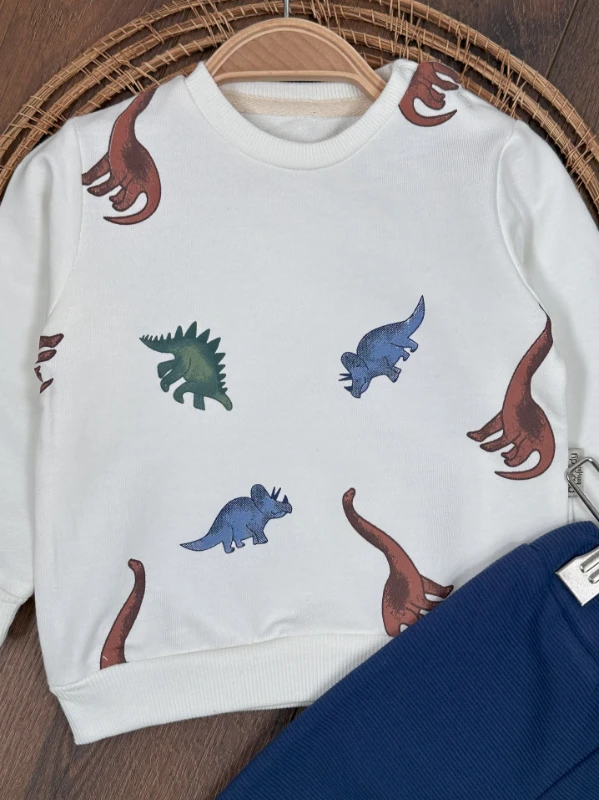 Dinozor Baskılı Omuzdan Çıtçıtlı Erkek Bebek Takım