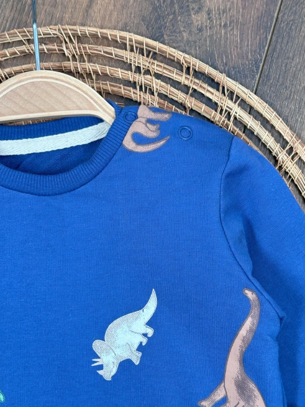 Dinozor Baskılı Omuzdan Çıtçıtlı Erkek Bebek Takım