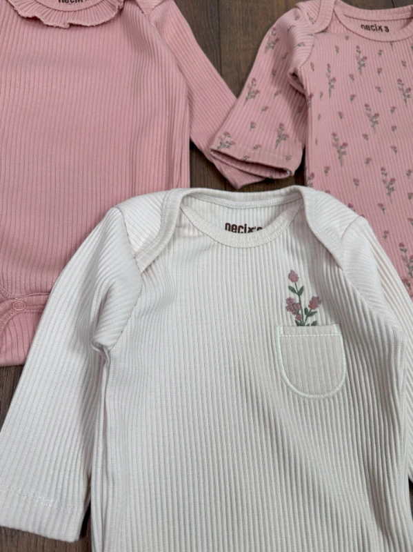 Yenidoğan Organik Pamuk Kız Bebek 3lü Zıbın Çıtçıtlı Badi Set