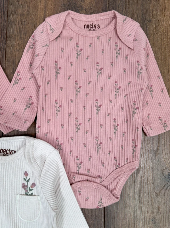 Yenidoğan Organik Pamuk Kız Bebek 3lü Zıbın Çıtçıtlı Badi Set
